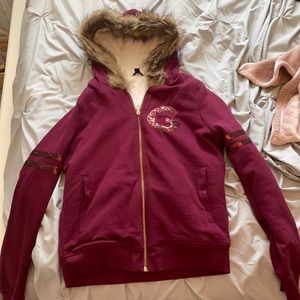 guess zip up with fuzzy hood and soft interior